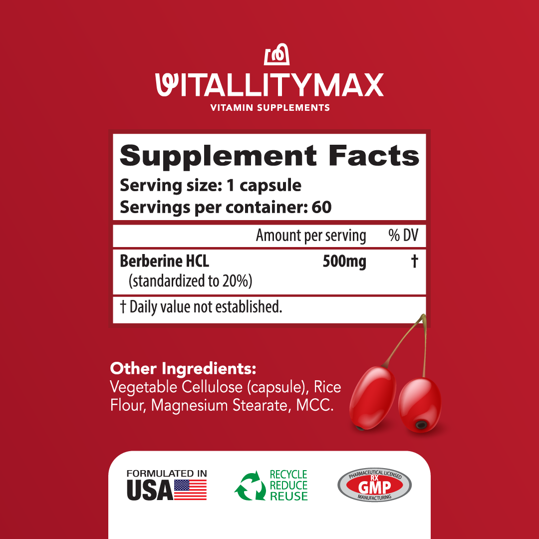 Berberine HCL Supplement - Vitallity Max